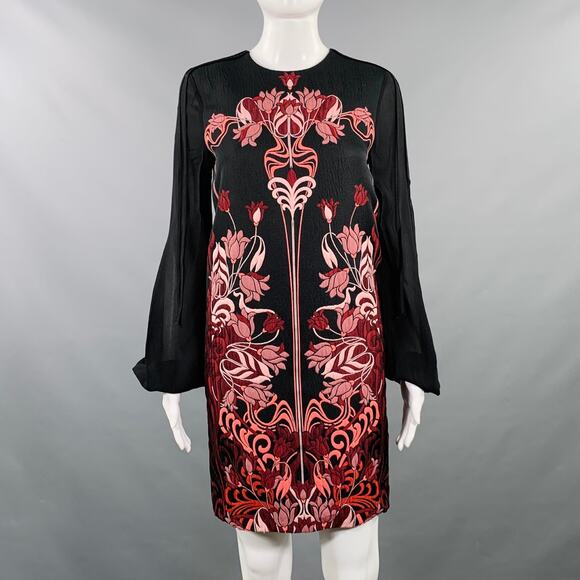 GIAMBATTISTA VALLI Size XS Black Burgundy Polyester Blend Floral Dress - Picture 1 of 8